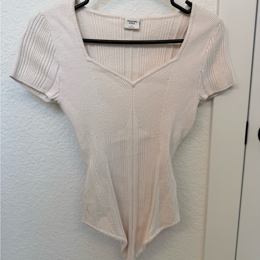 Abercrombie & Fitch Cream Ribbed Bodysuit